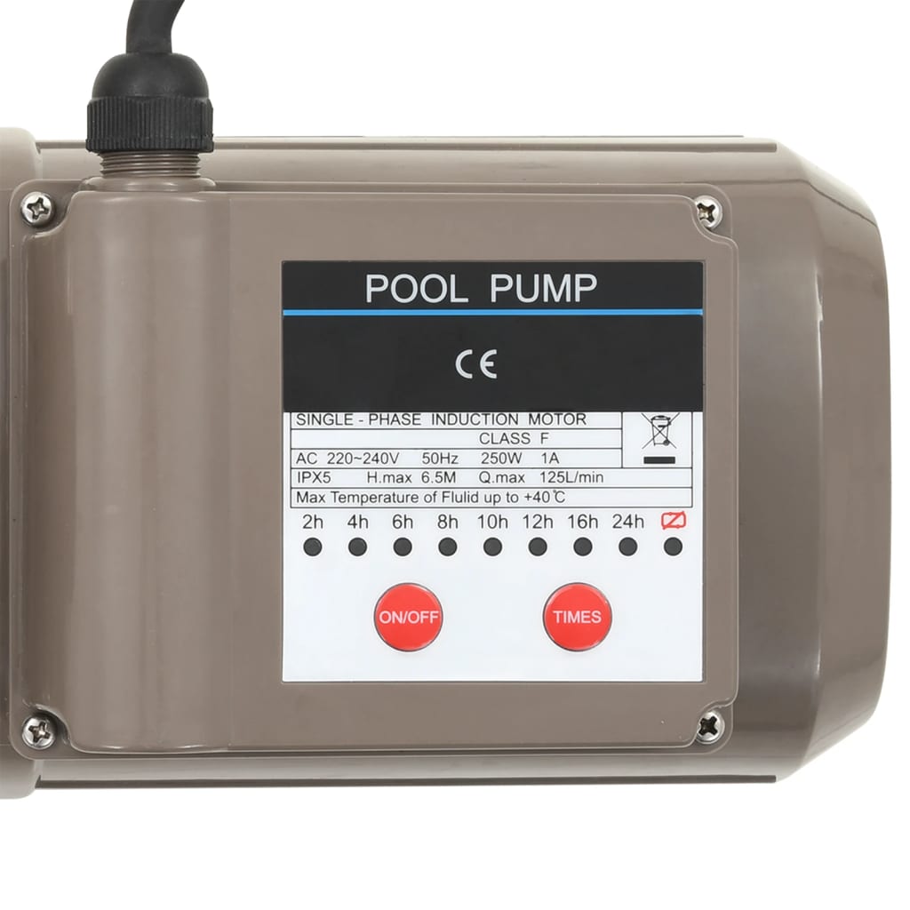 Pompa per Piscina con Timer Nera 0,25 HP 8000 L/h