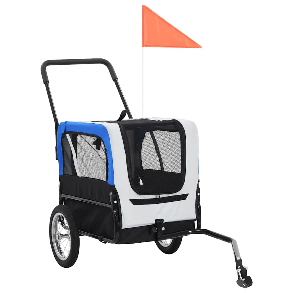 Rimorchio per Animali Domestici e Passeggino 2in1 Grigio e Blu