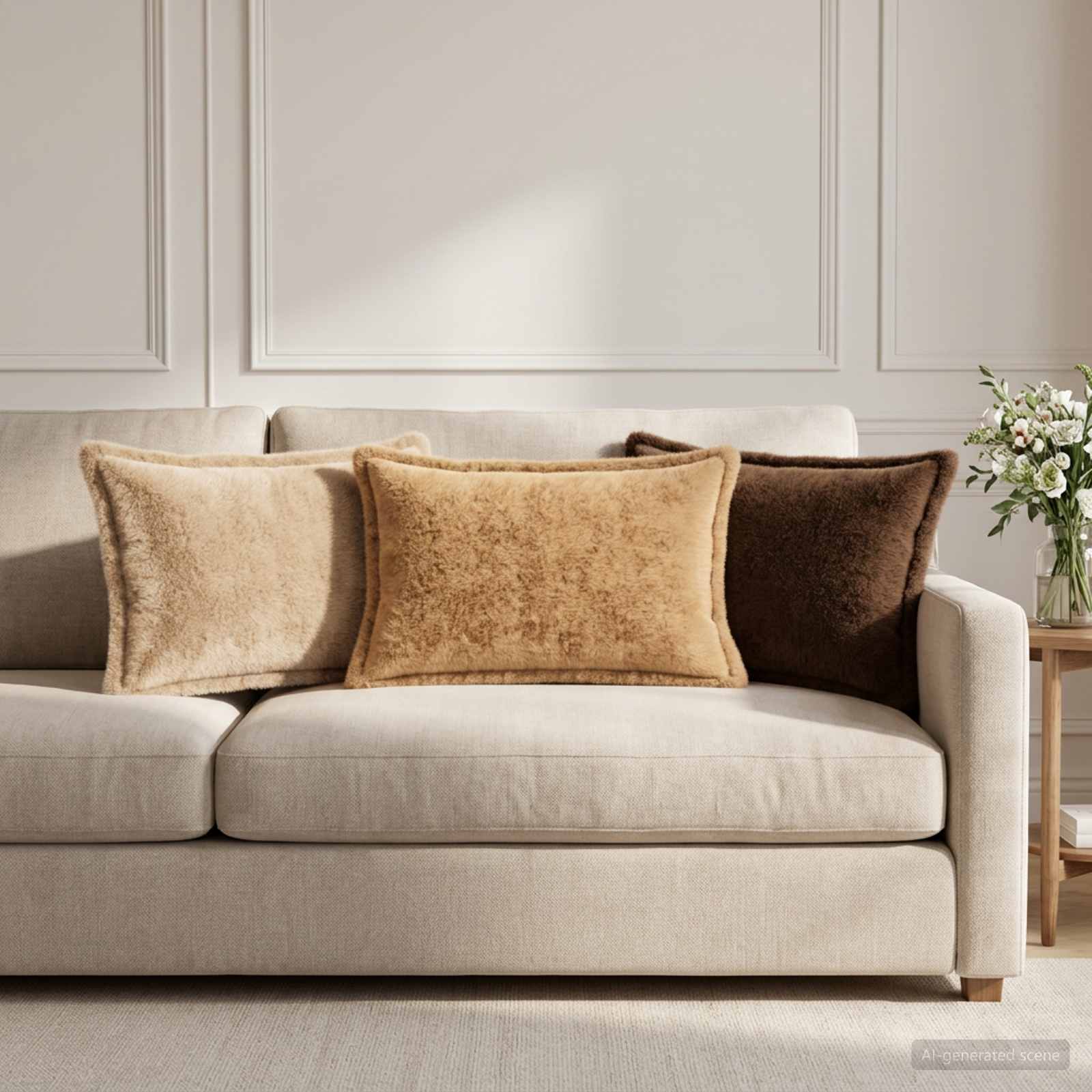 Federa 2 pz HOUTEN Crema 40 x 60 cm Pelliccia di Coniglio Finta