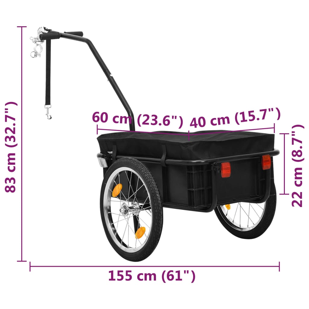 Rimorchio Bici/Carrello Manuale 155x60x83 cm in Acciaio Nero