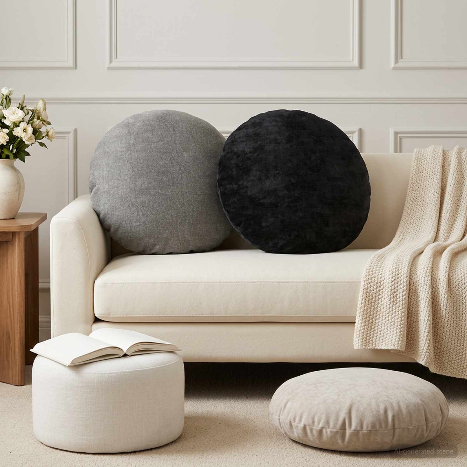 Federa 6 pz HEERLEN Antracite Ø 60 cm Tessuto Chenille