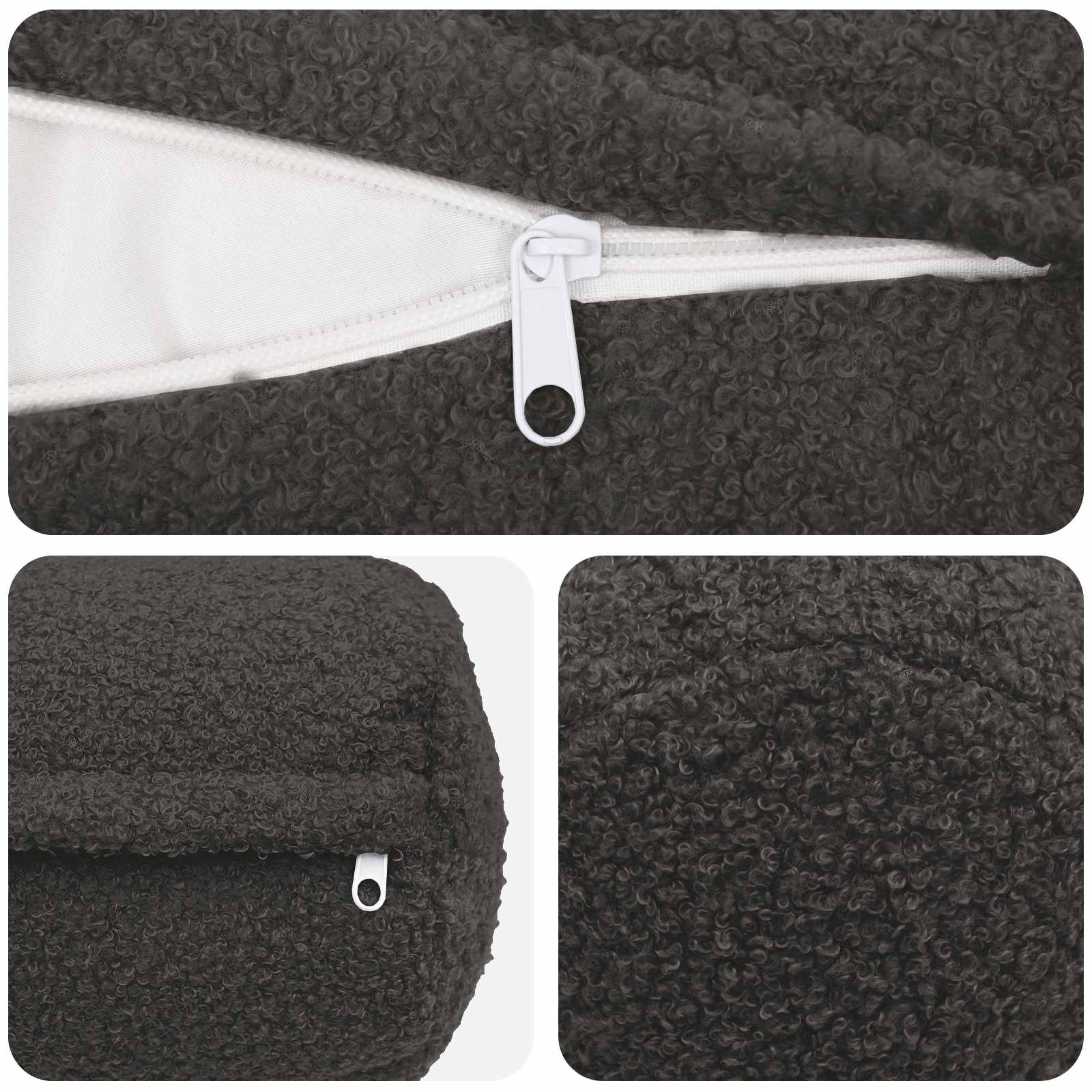 Federa 2 pcs HEERLEN Grigio Scuro Ø 15 x 40 cm Bouclé