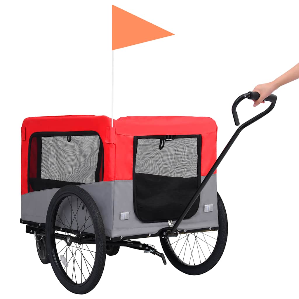 Rimorchio Bici Animali e Carrello Jogging 2 in 1 Rosso e Grigio