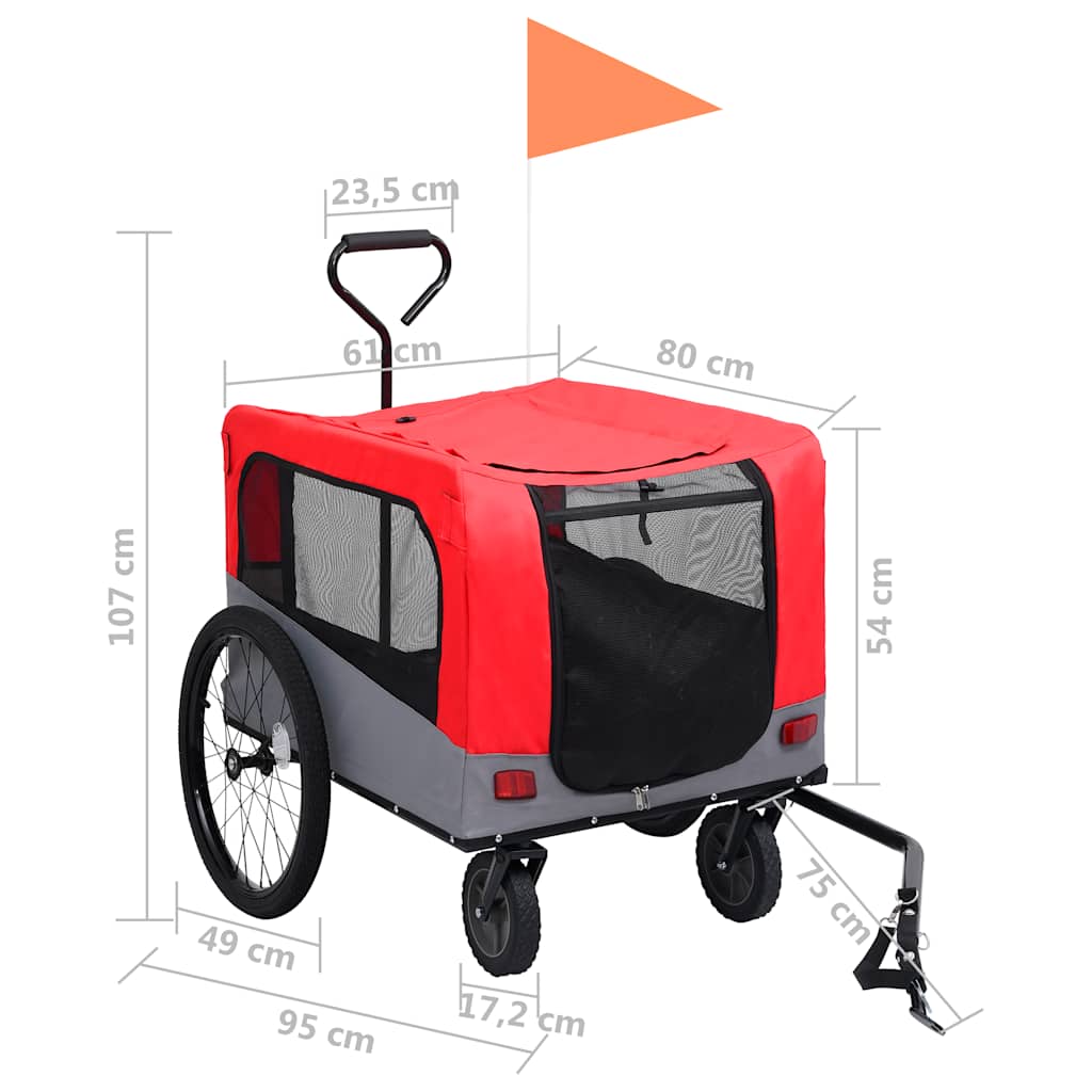 Rimorchio Bici Animali e Carrello Jogging 2 in 1 Rosso e Grigio