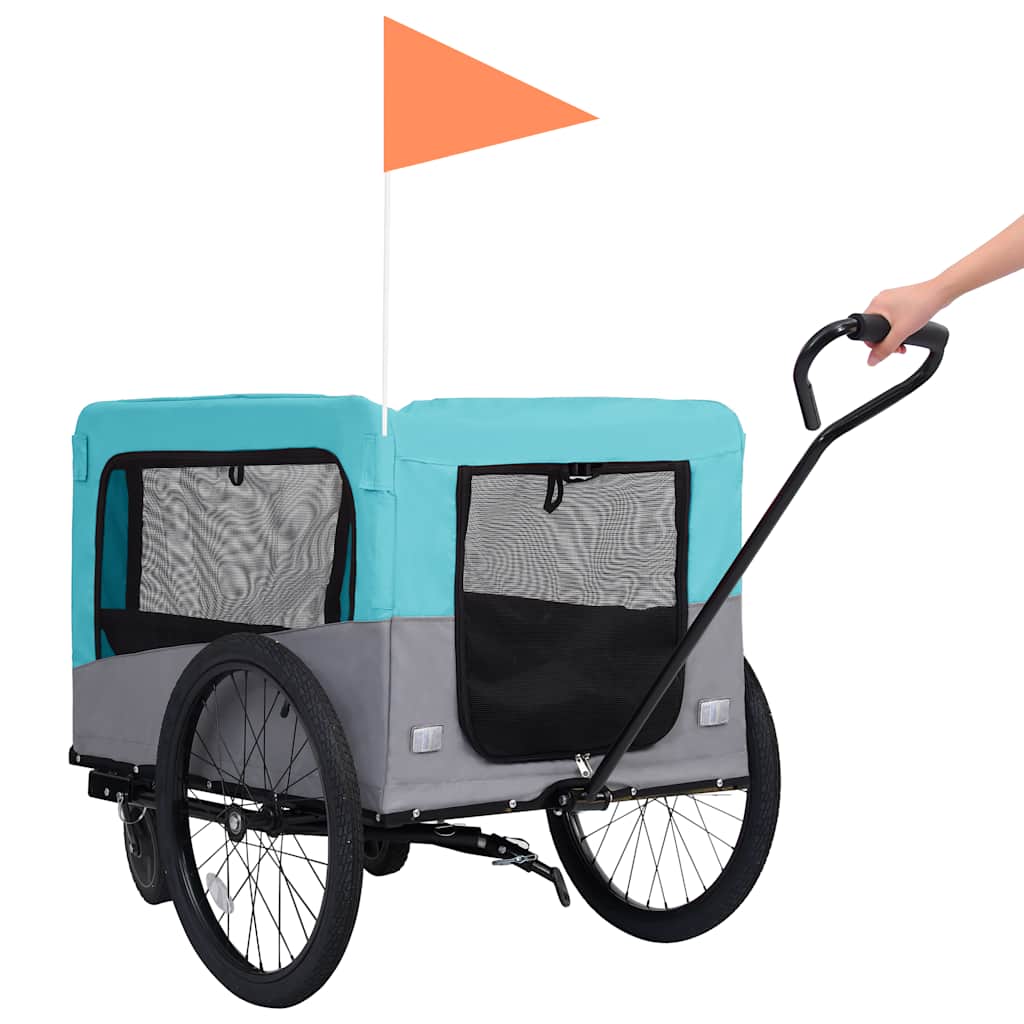 Rimorchio Bici per Animali Carrello Jogging 2in1 Blu e Grigio