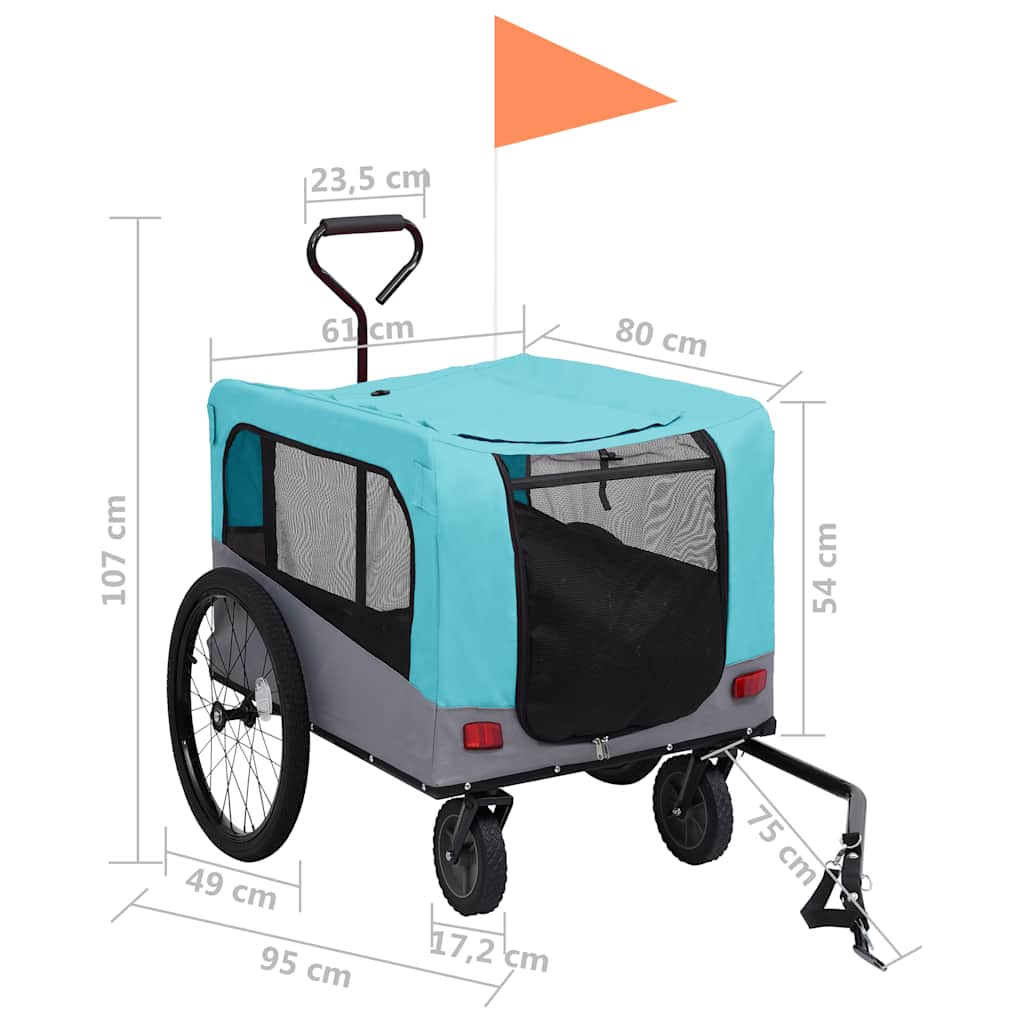 Rimorchio Bici per Animali Carrello Jogging 2in1 Blu e Grigio