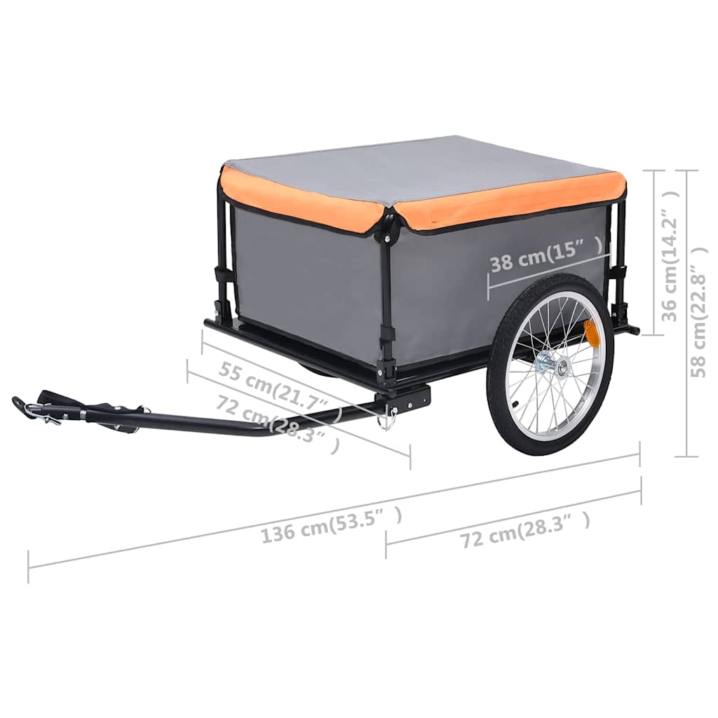 Rimorchio da Bici Grigio e Arancione 65 kg
