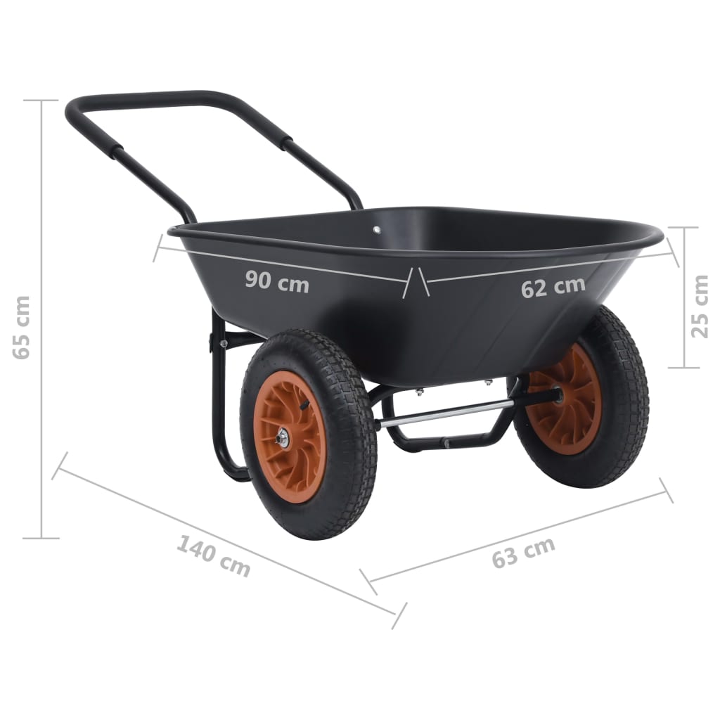 Carriola Nero e Arancione 140x63x65 cm 78 L 100 kg