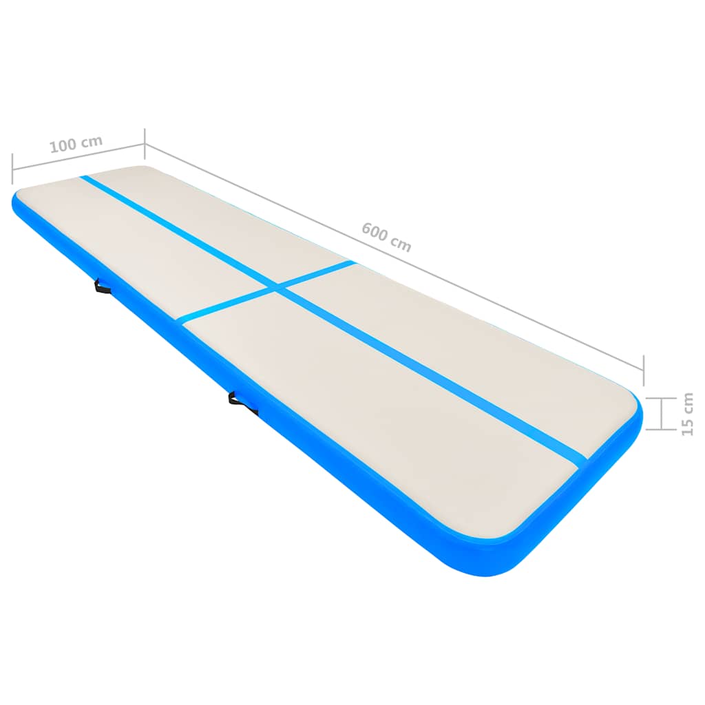 Tappetino Ginnastica Gonfiabile con Pompa 600x100x15cm PVC Blu