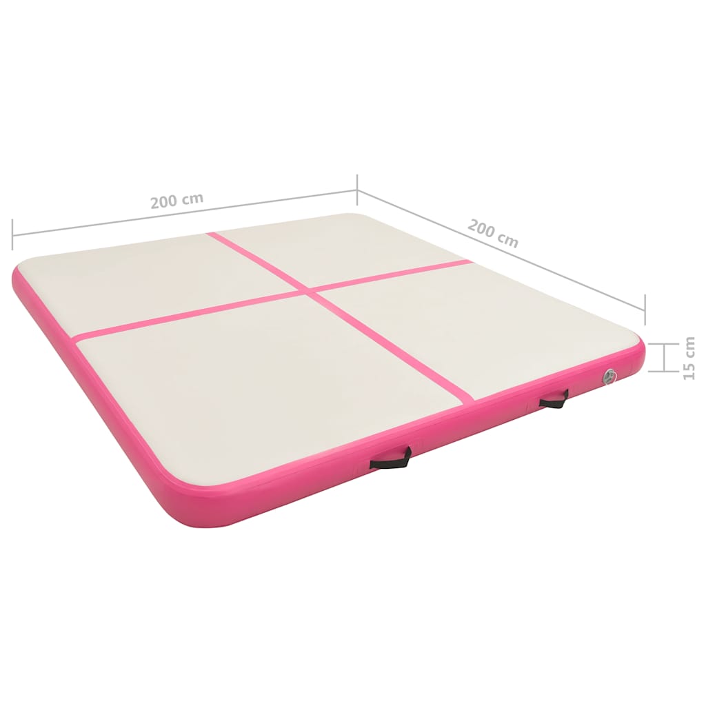 Tappetino Ginnastica Gonfiabile con Pompa 200x200x15cm PVC Rosa