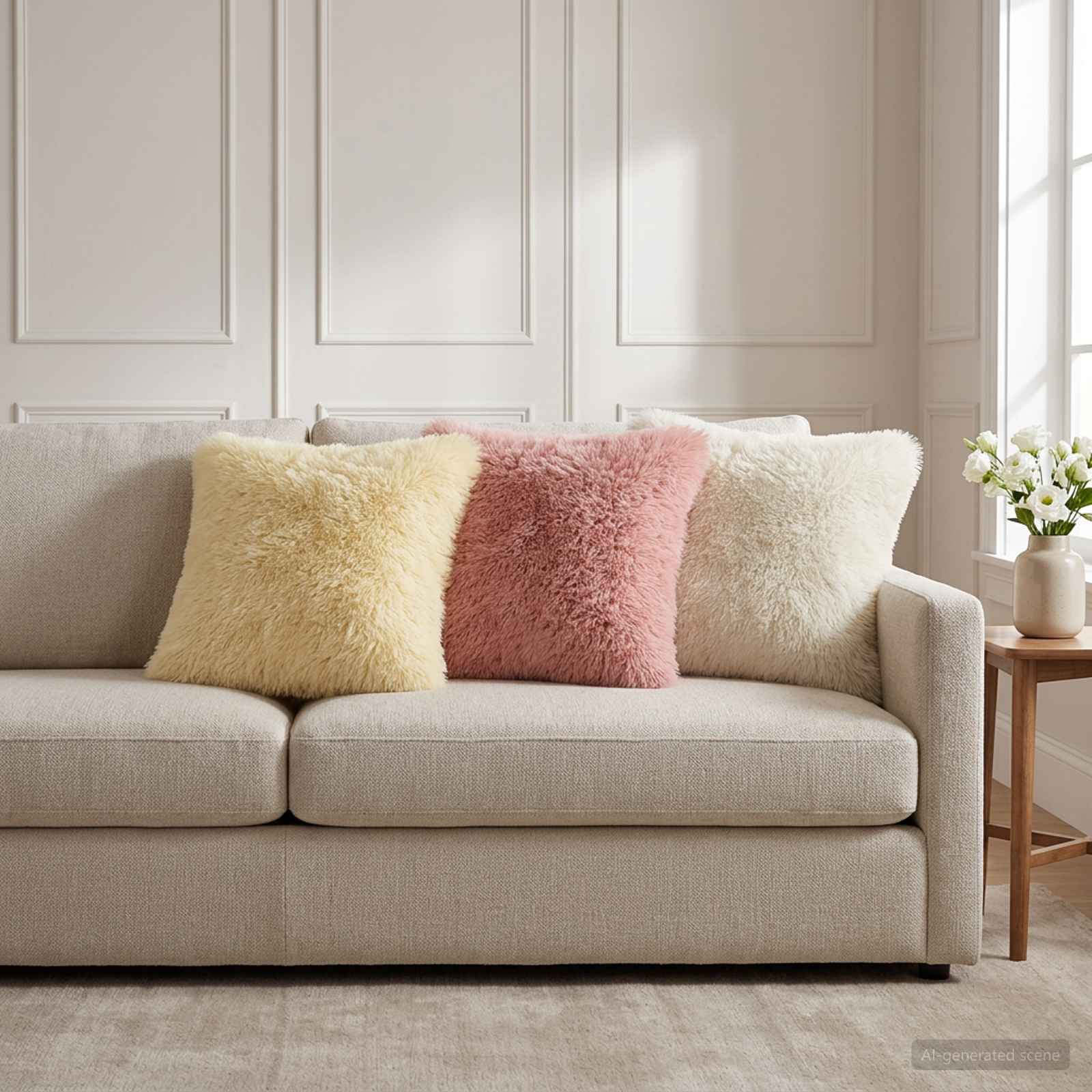 Cuscino con cuscino HEERLEN 6 pz Bianco Fleece PV