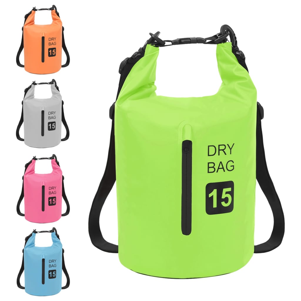 Borsa Impermeabile con Cerniera Verde 15 L in PVC