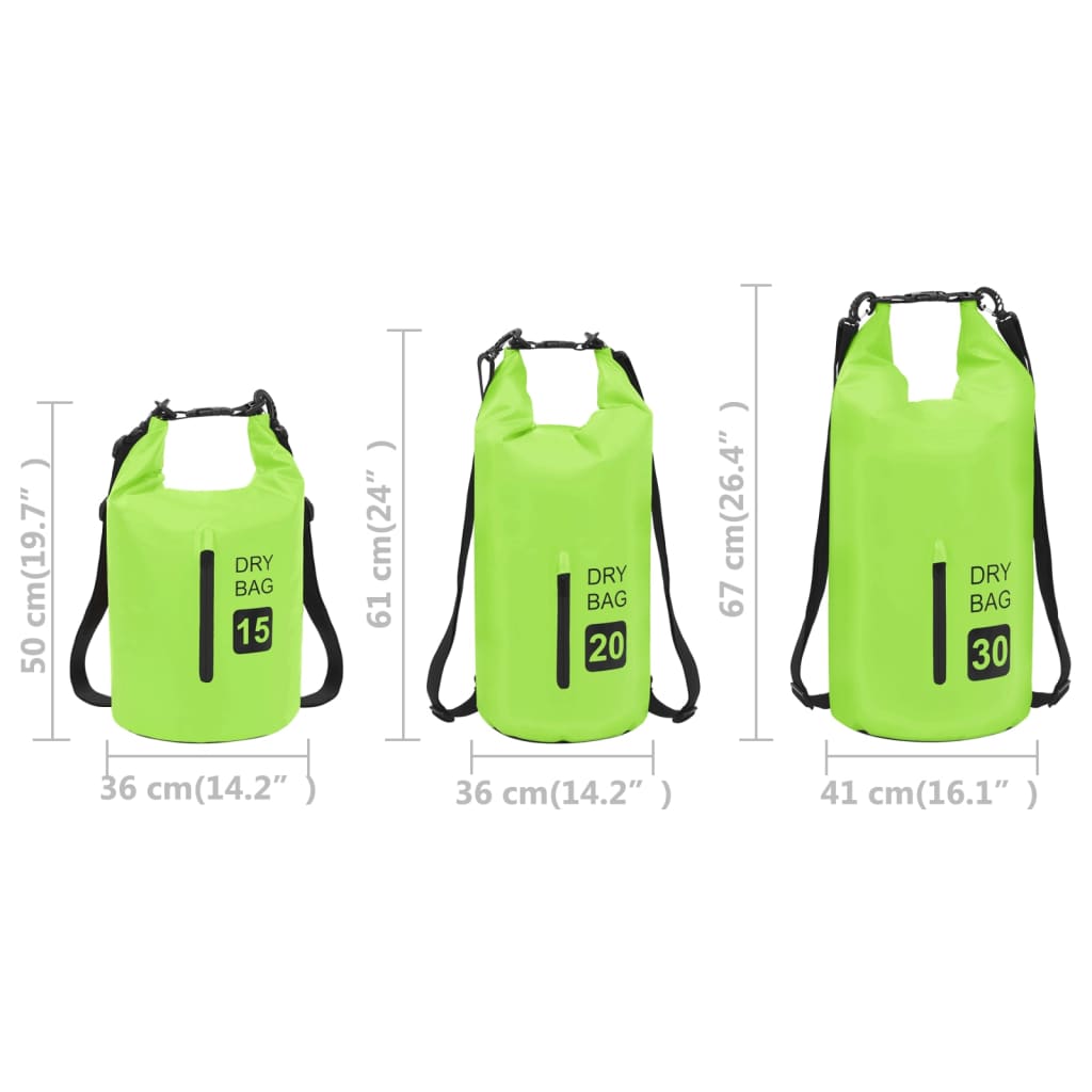 Borsa Impermeabile con Cerniera Verde 15 L in PVC