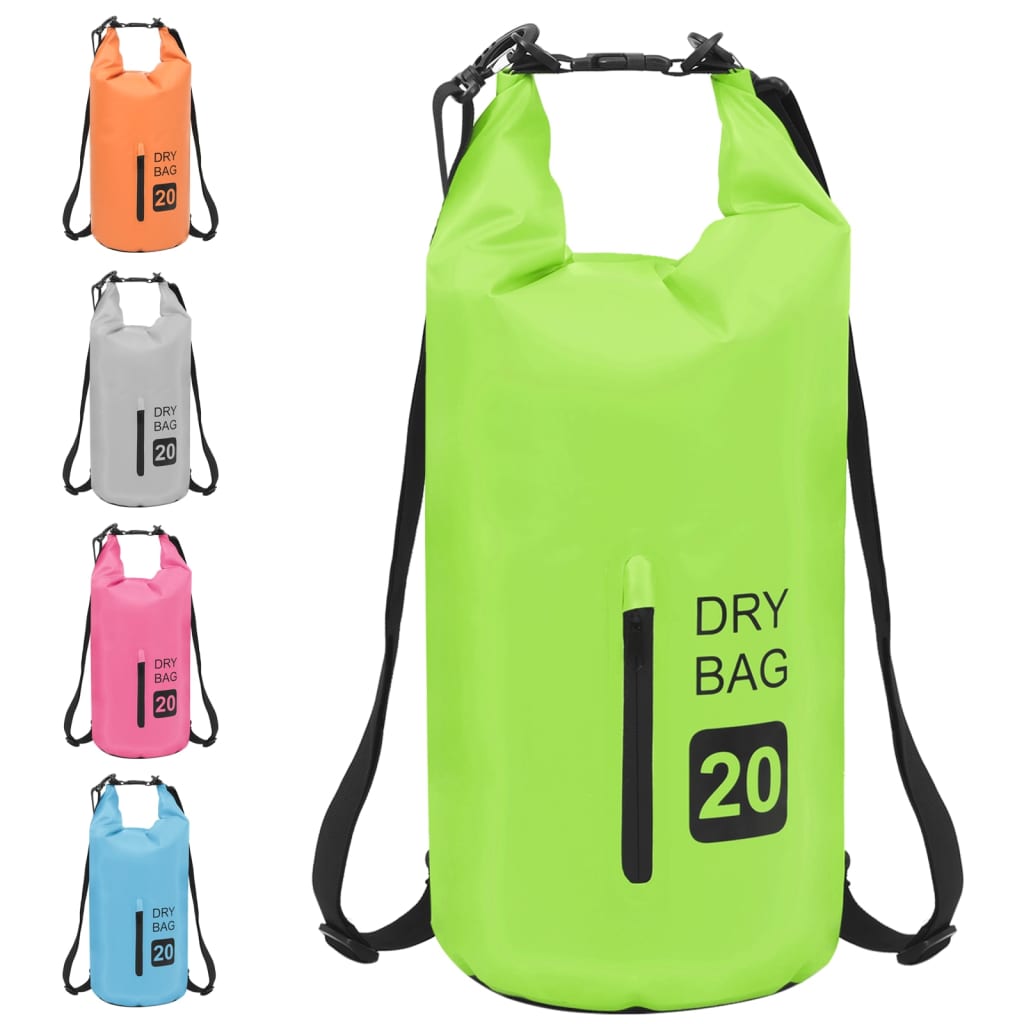 Borsa Impermeabile con Cerniera Verde 20 L in PVC