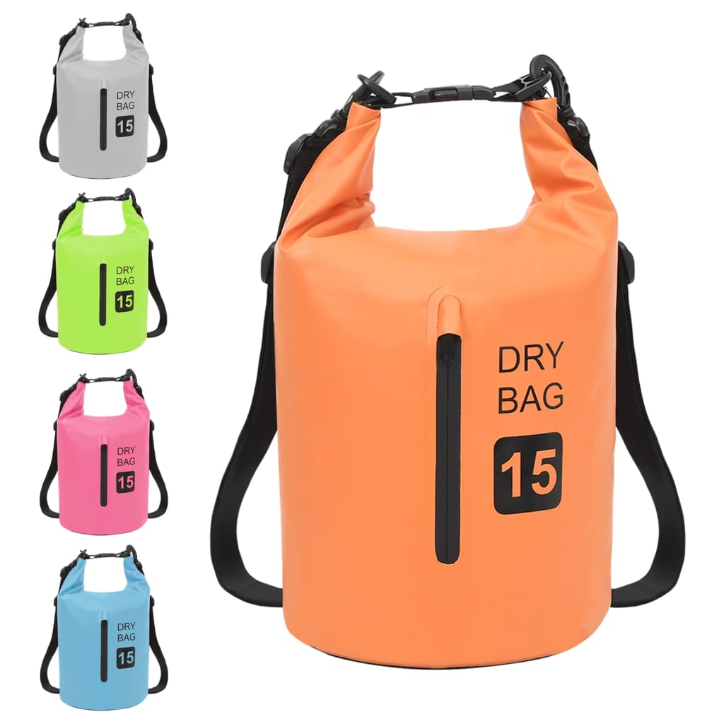 Borsa Impermeabile con Cerniera Arancione 15 L in PVC