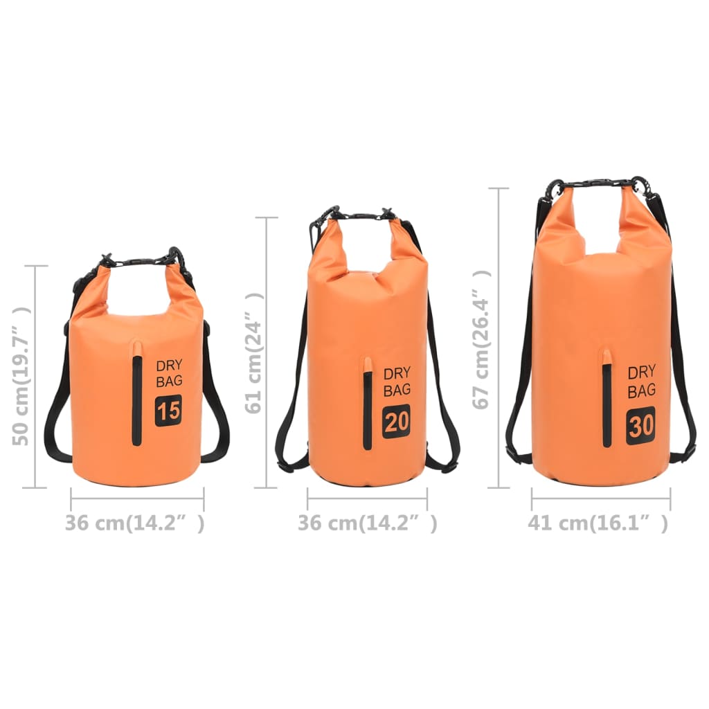 Borsa Impermeabile con Cerniera Arancione 15 L in PVC
