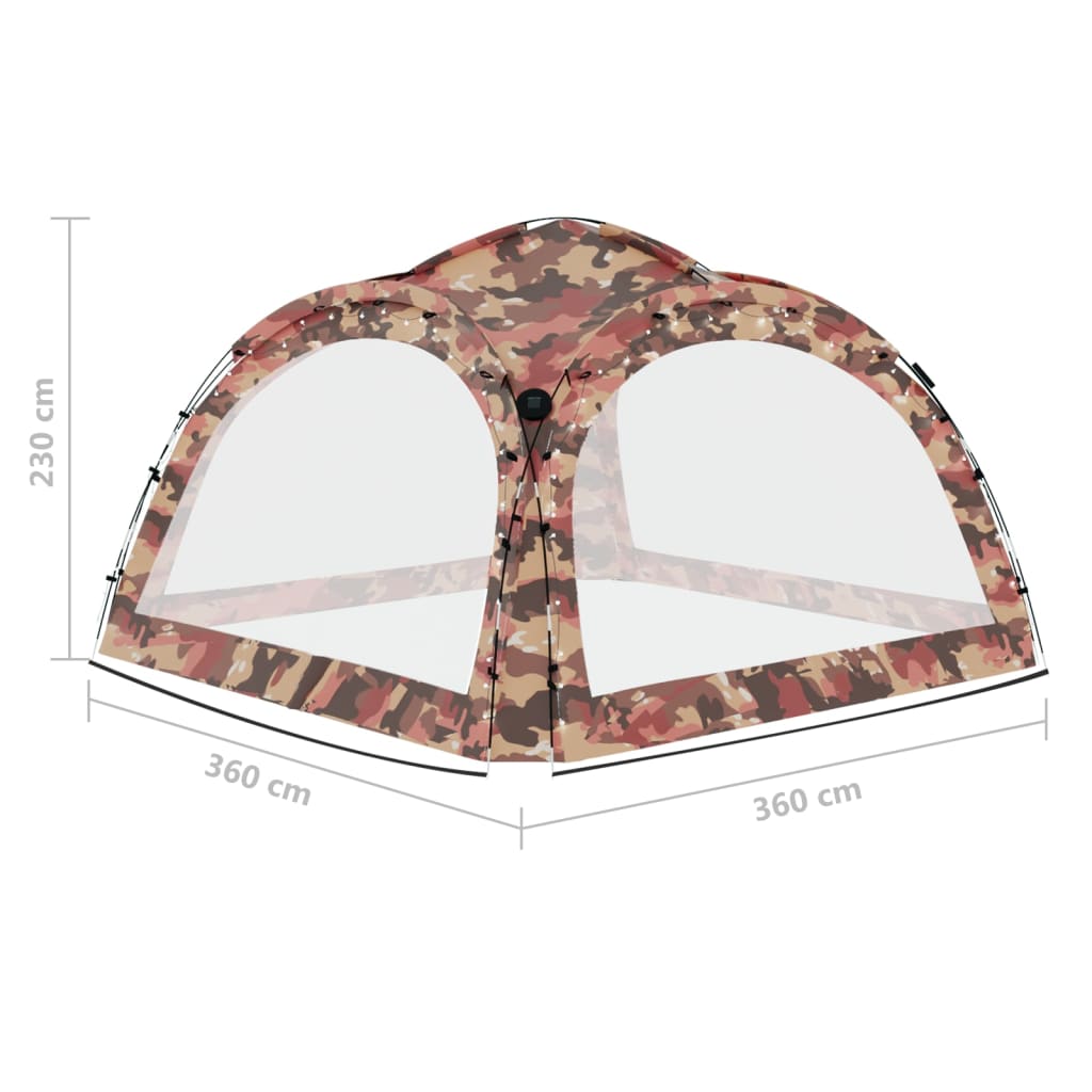Tenda per Feste con LED e 4 Pareti 3,6x3,6x2,3 m Mimetica