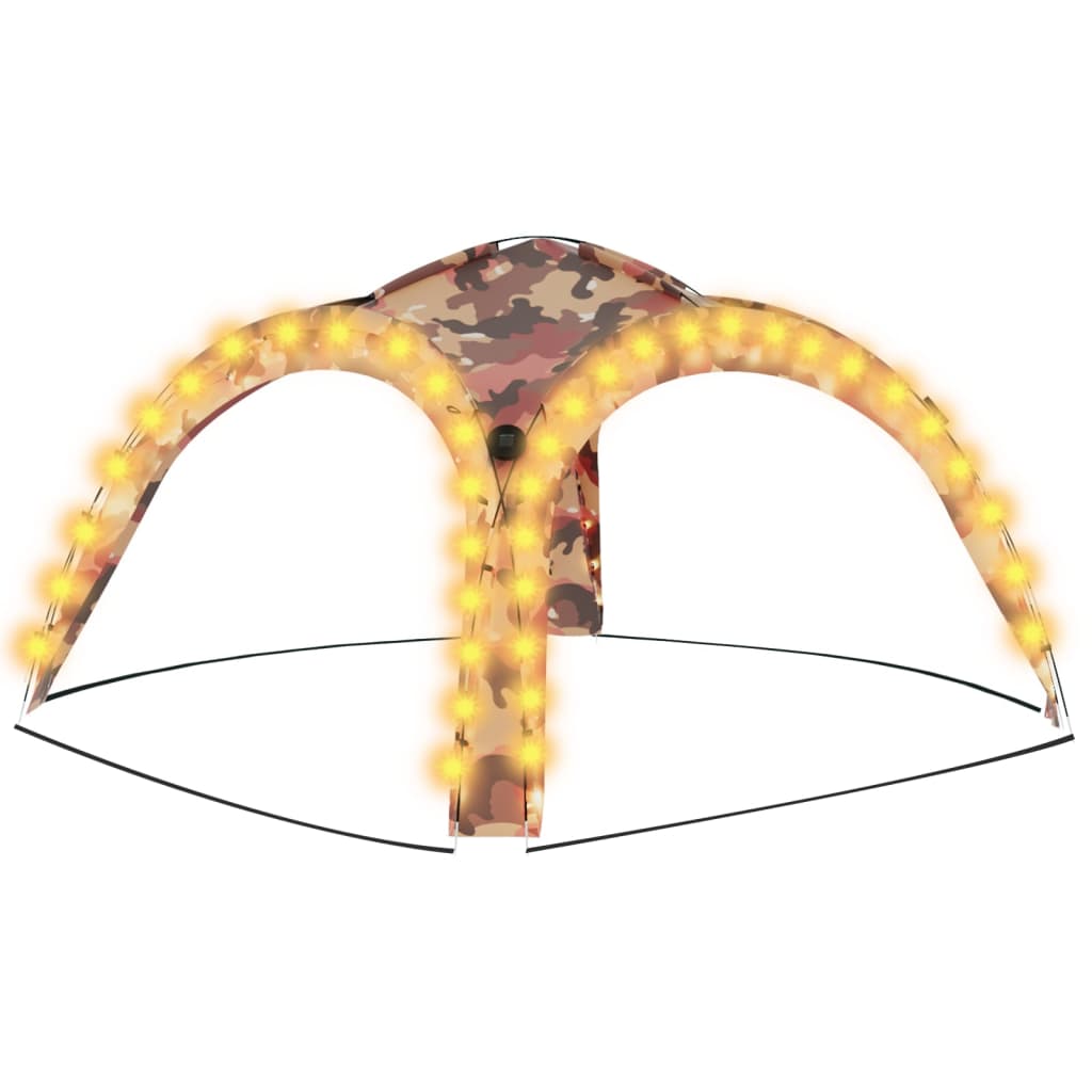 Tenda per Feste con LED e 4 Pareti 3,6x3,6x2,3 m Mimetica
