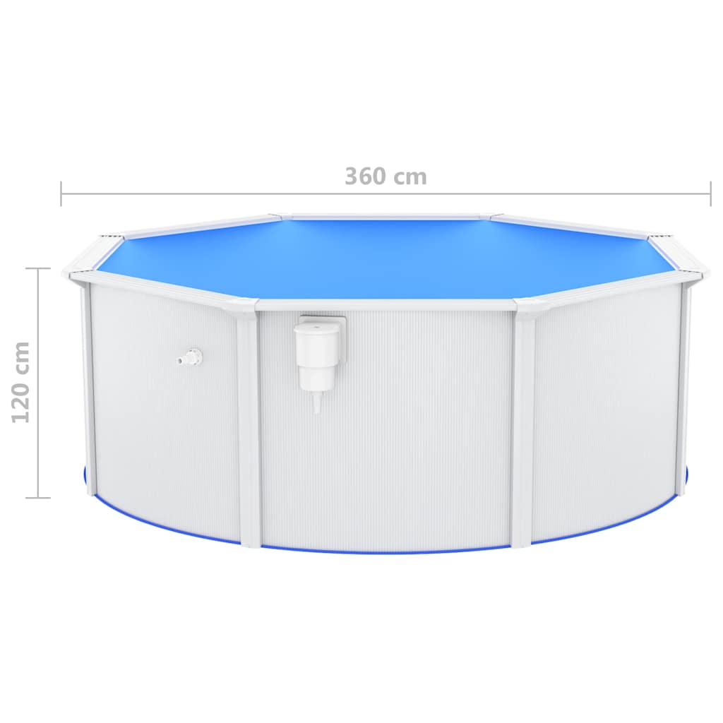 Piscina con Pareti in Acciaio 360x120 cm Bianca