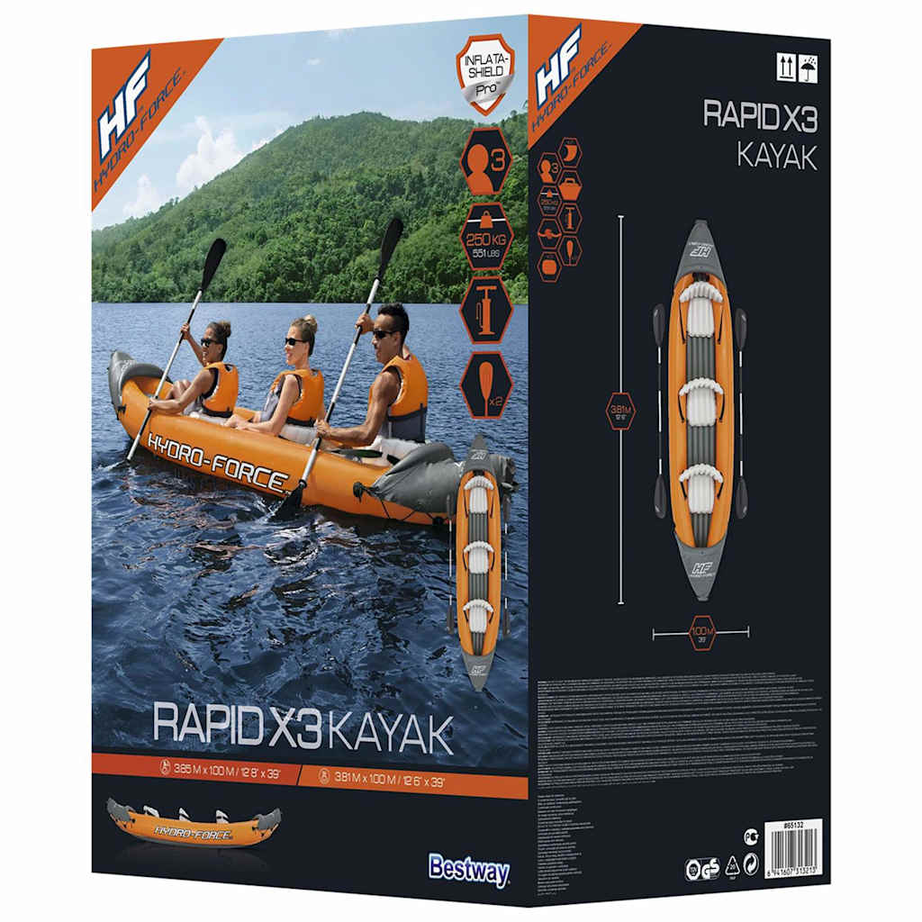 Bestway Set Kayak Gonfiabile per Tre Persone Hydro-Force Rapid x3