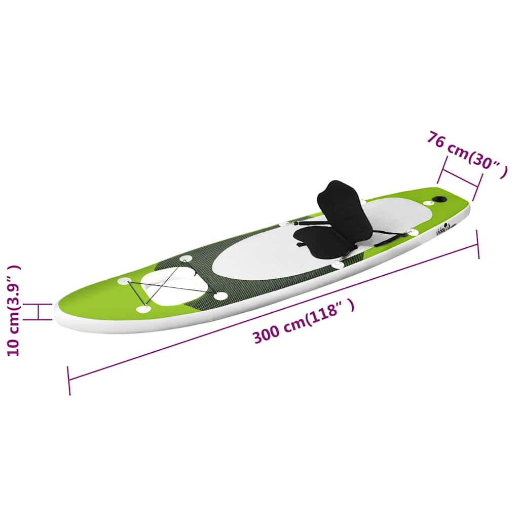 Set Tavola da SUP Gonfiabile Verde 300x76x10 cm