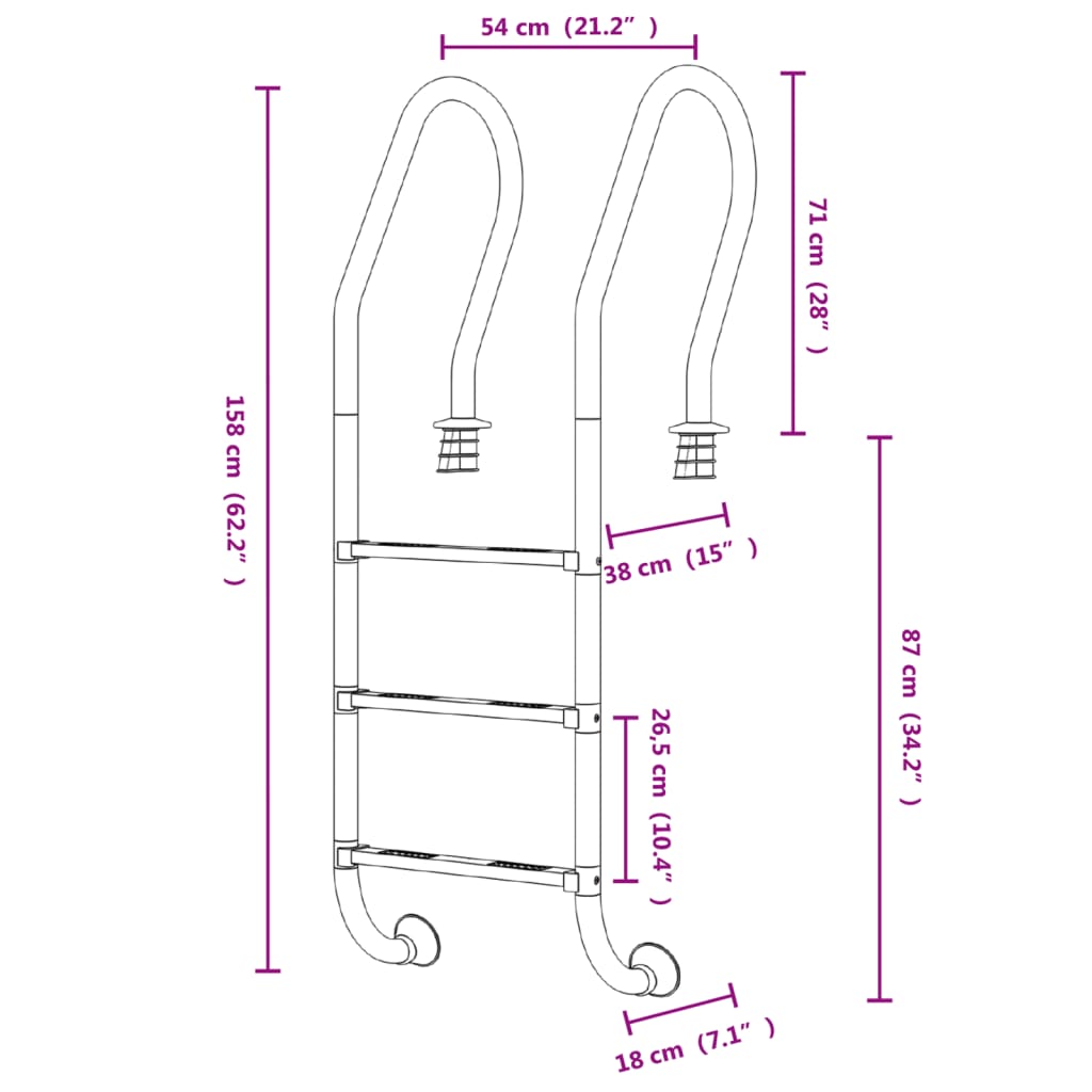 Scala per Piscina 54x38x158 cm Acciaio Inox 304