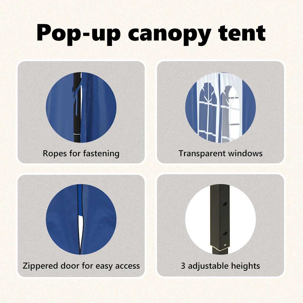 Tenda per Feste Pieghevole con Pareti Laterali Blu 2x2 m