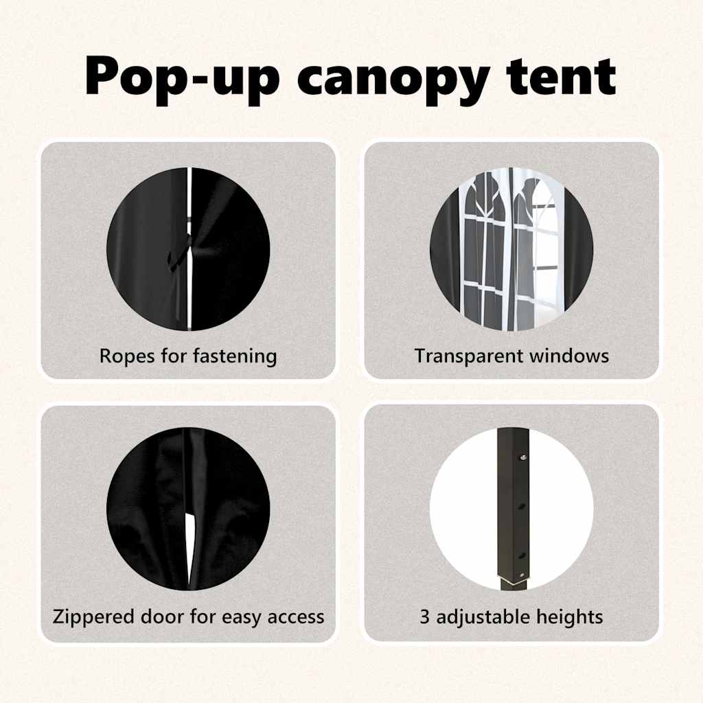 Tenda per Feste Pieghevole con Pareti Laterali Nero 2x2 m