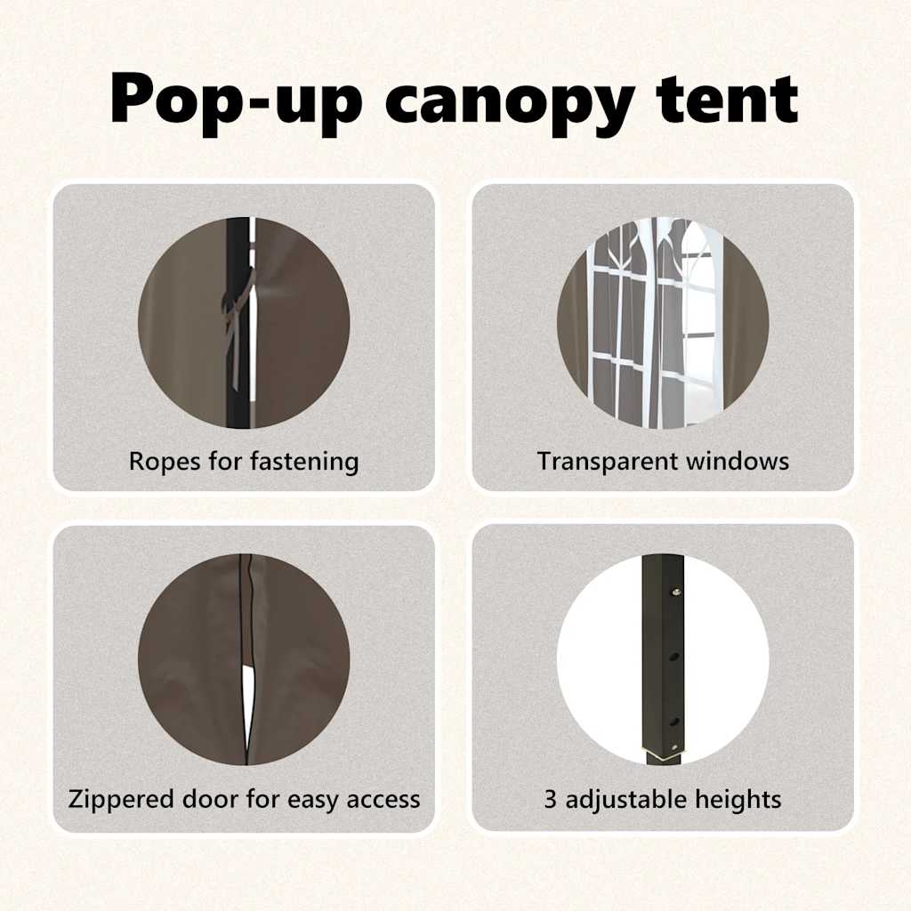 Tenda per Feste Pieghevole con Pareti Laterali Tortora 2x2 m