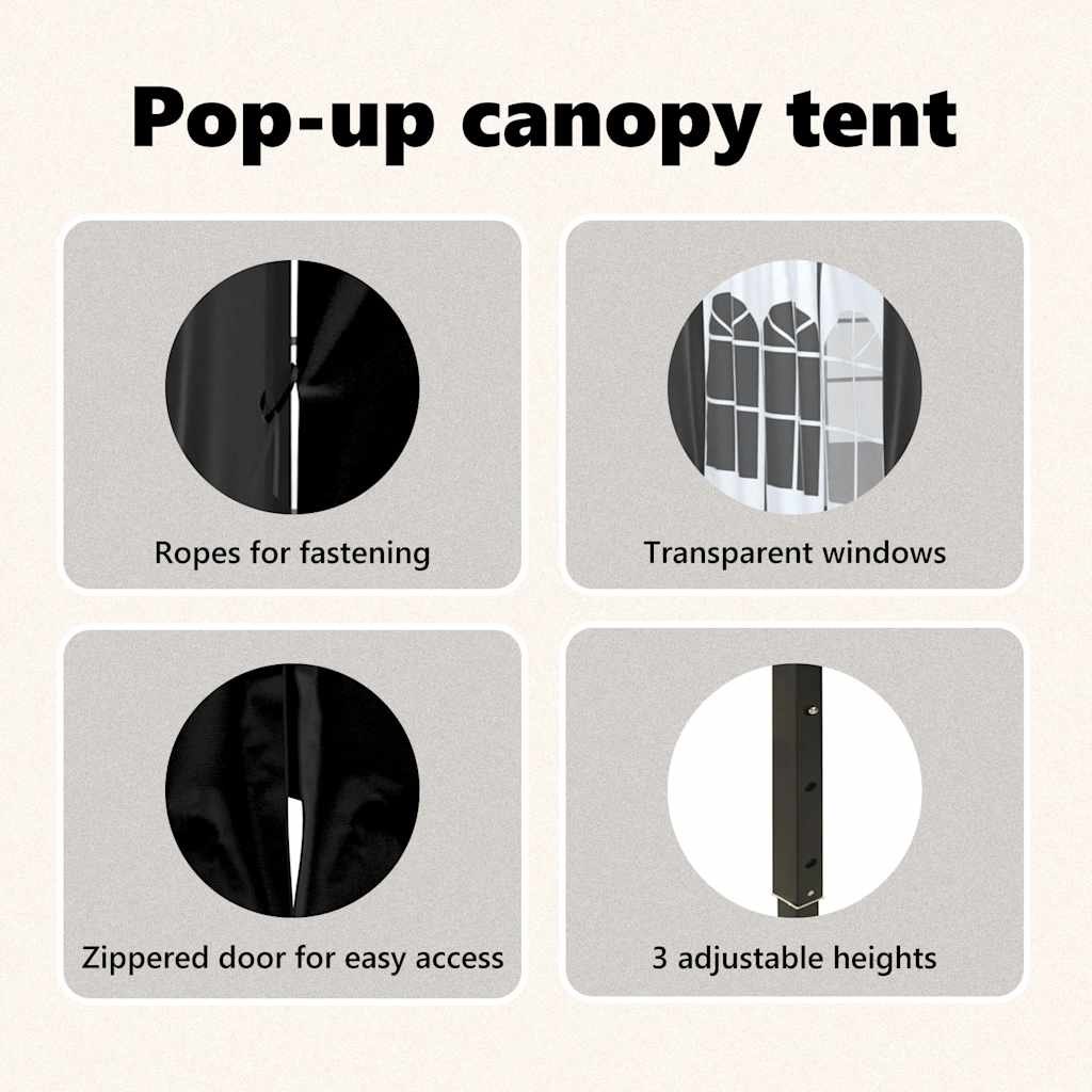 Tenda per Feste Pieghevole con Pareti Laterali Nero 3x3 m
