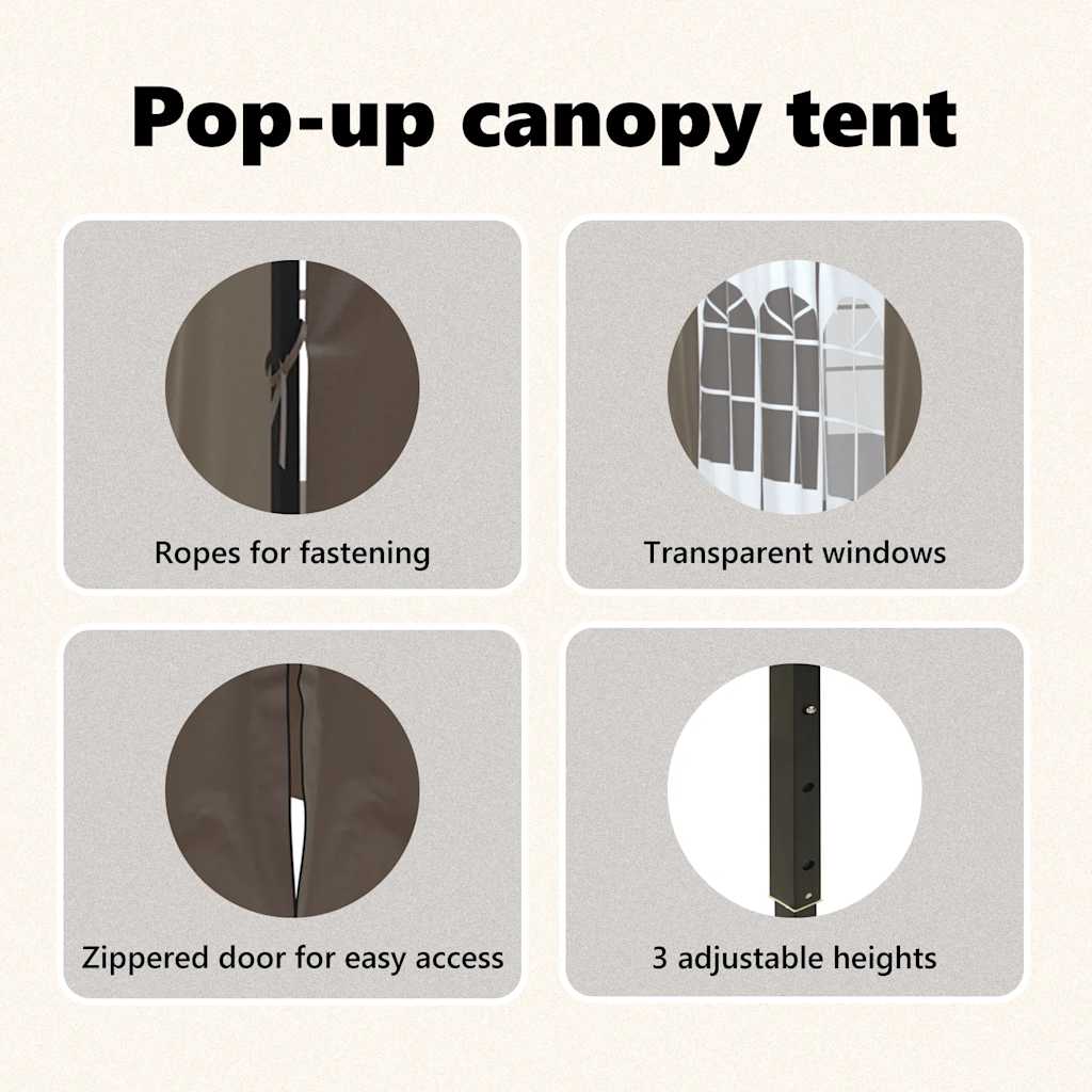 Tenda per Feste Pieghevole con Pareti Laterali Tortora 3x3 m