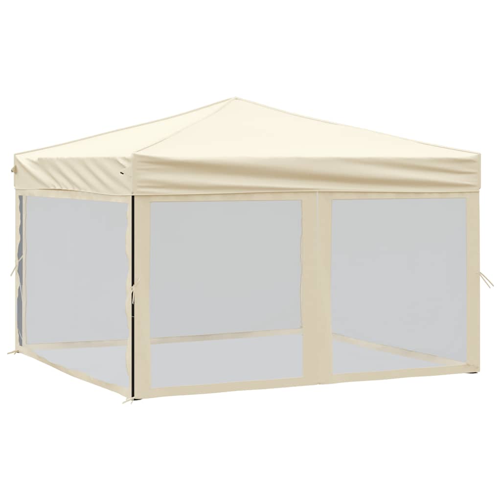 Tenda per Feste Pieghevole con Pareti Laterali Crema 3x3 m
