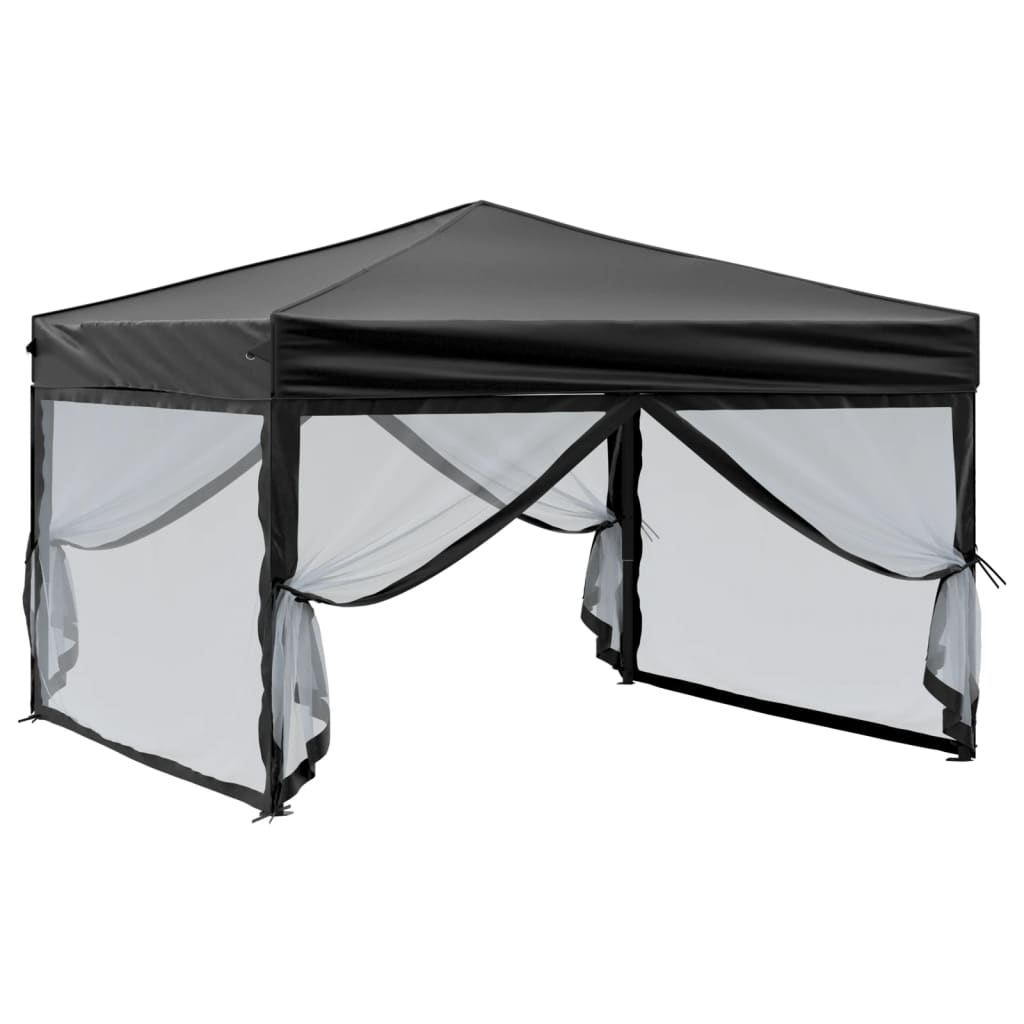 Tenda per Feste Pieghevole con Pareti Laterali Nero 3x3 m