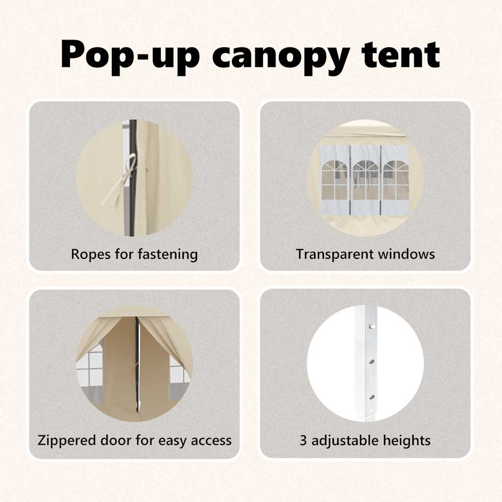 Tenda per Feste Pieghevole con Pareti Laterali Crema 3x6 m