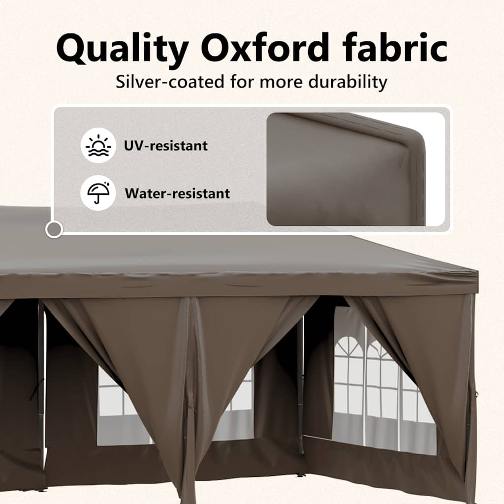 Tenda per Feste Pieghevole con Pareti Laterali Tortora 3x6 m