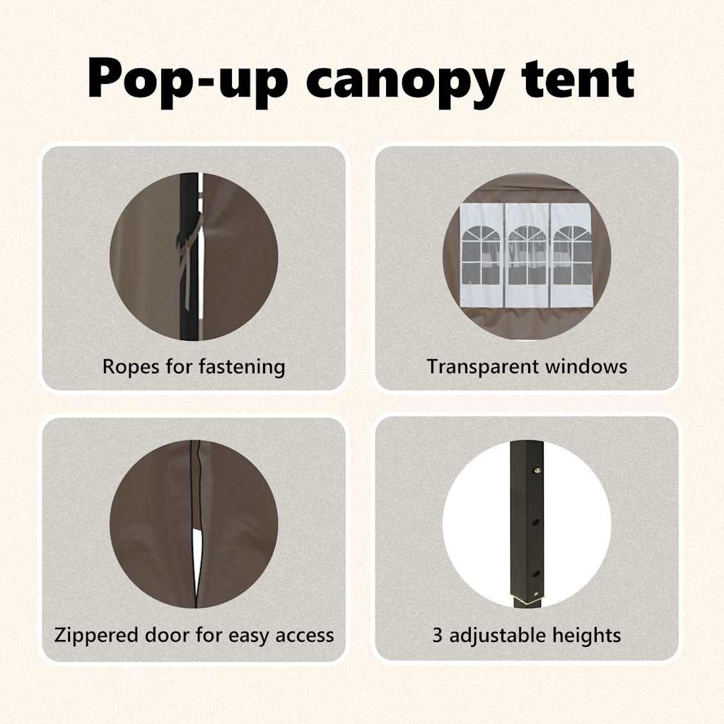 Tenda per Feste Pieghevole con Pareti Laterali Tortora 3x6 m