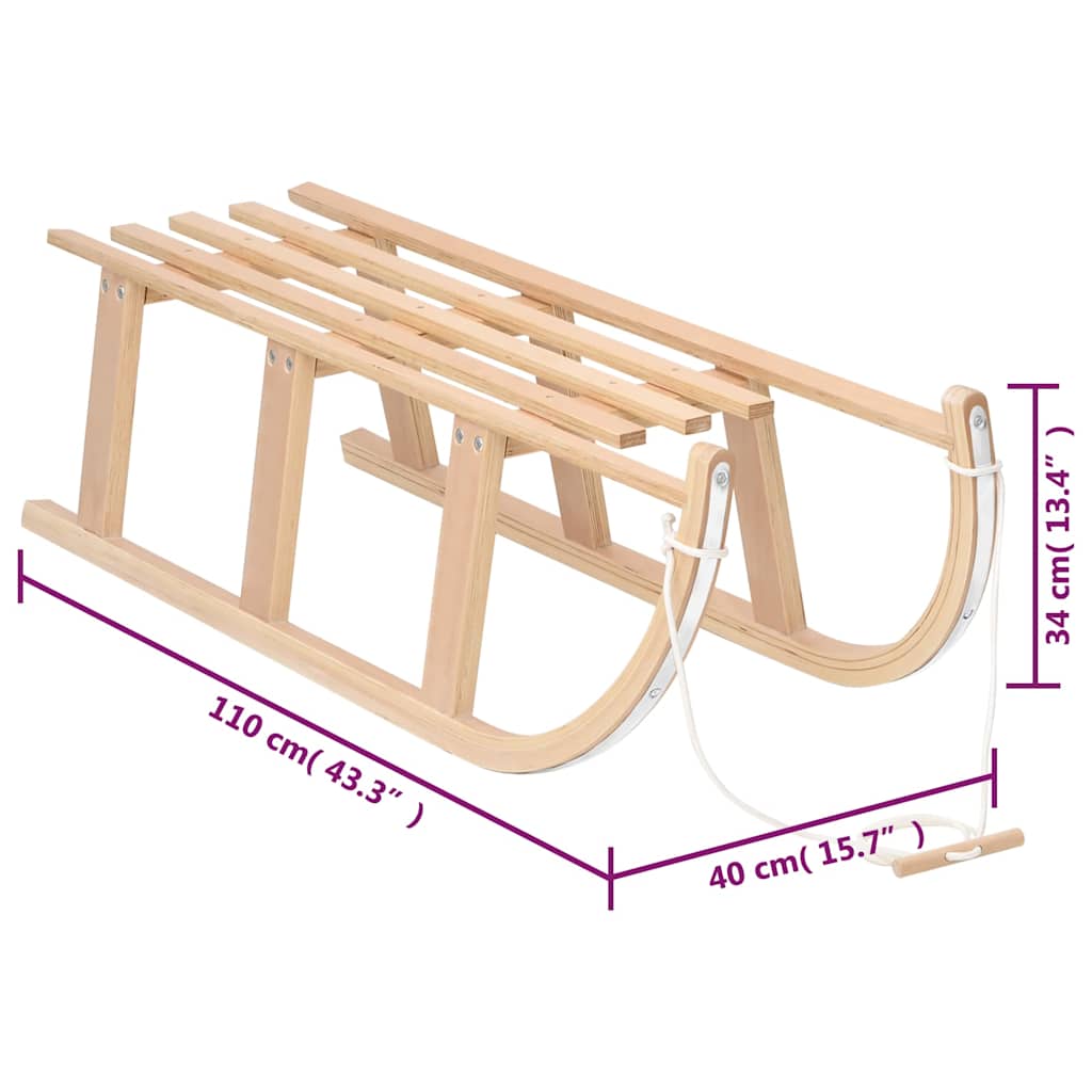 Slitta da Neve 110x40x34 cm in Compensato