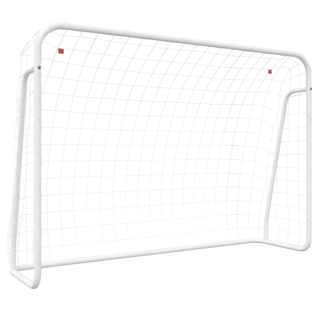 Porta da Calcio con Rete Bianca 214x75x152cm Acciaio Poliestere