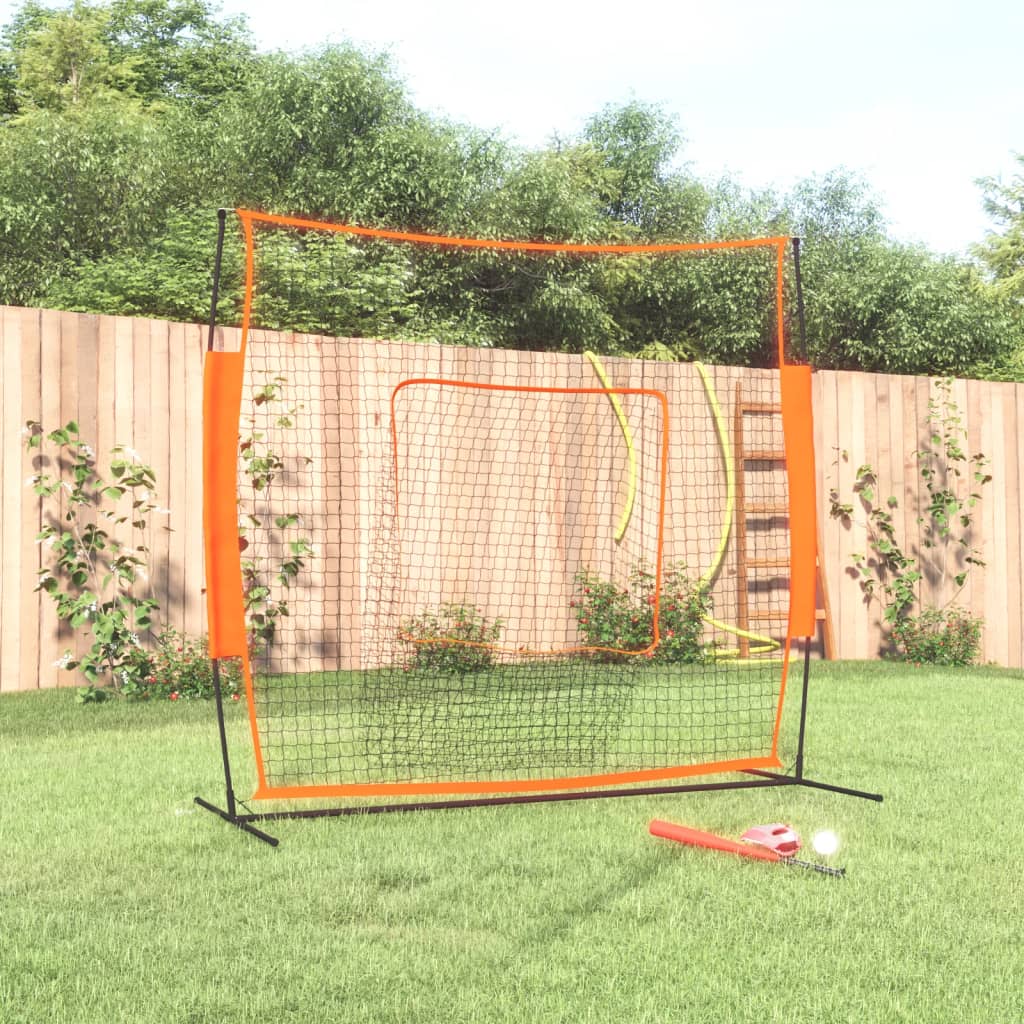 Rete Baseball Arancione e Nera 219x107x212 cm Acciaio e Poliestere
