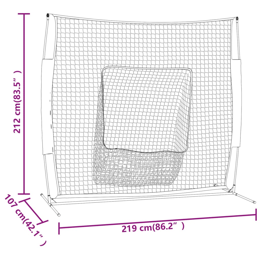 Rete Baseball Arancione e Nera 219x107x212 cm Acciaio e Poliestere
