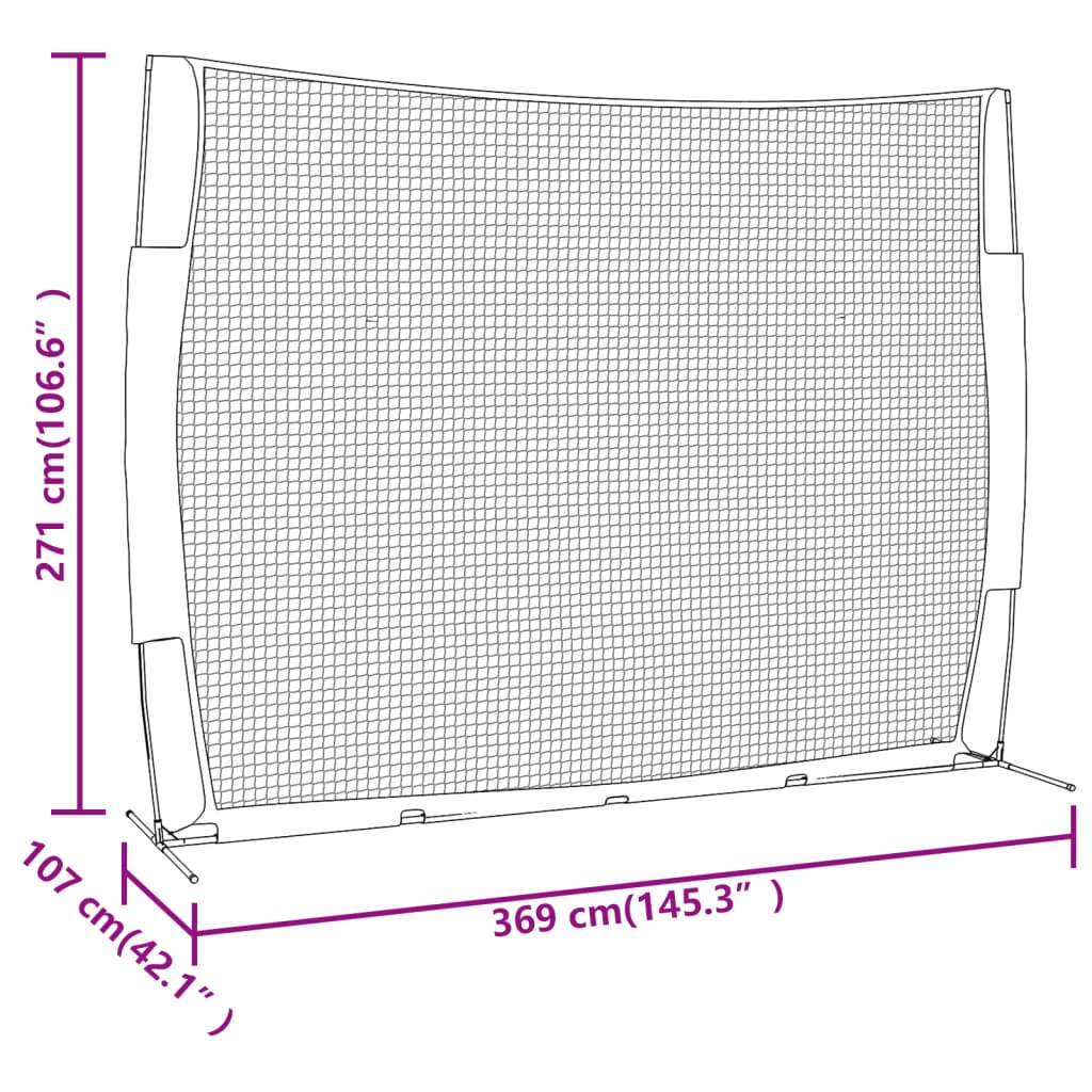 Rete Baseball Rossa e Nera 369x107x271 cm Acciaio e Poliestere