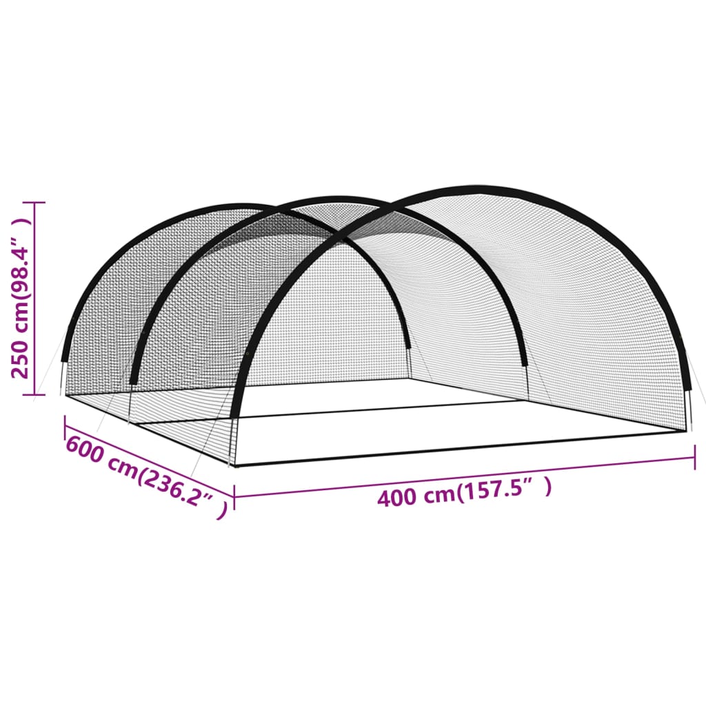 Rete Gabbia da Battuta Baseball Nera 600x400x250 cm Poliestere
