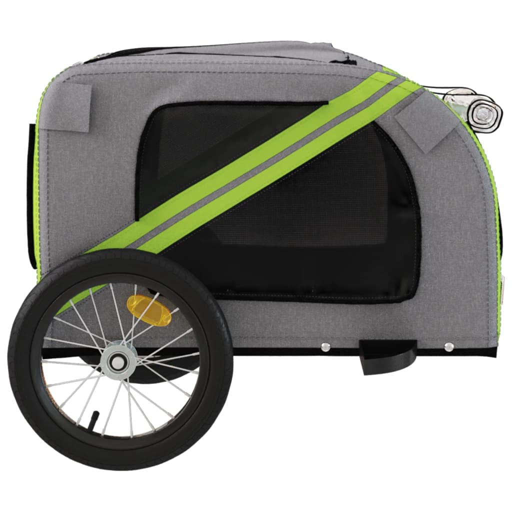Rimorchio da Bici per Animali Verde e Grigio Oxford e Ferro