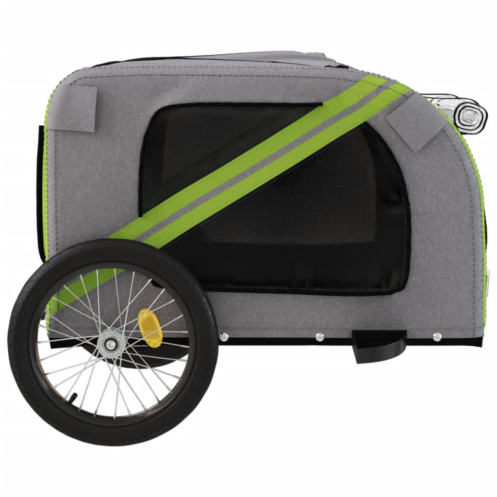 Rimorchio da Bici per Animali Verde e Grigio Oxford e Ferro