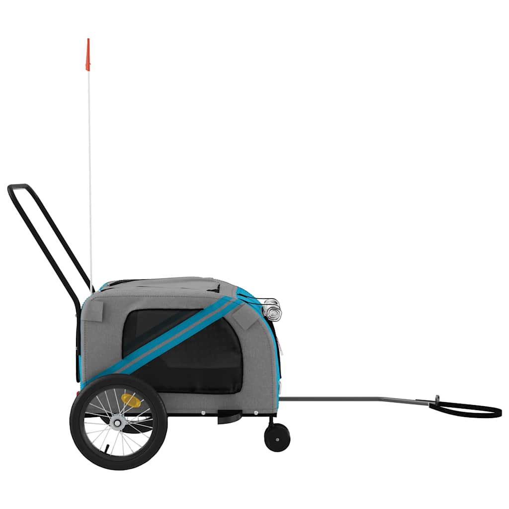 Rimorchio da Bici per Animali Blu e Grigio Oxford e Ferro