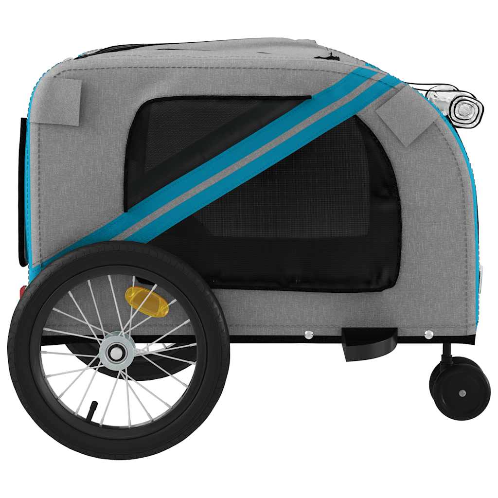 Rimorchio da Bici per Animali Blu e Grigio Oxford e Ferro