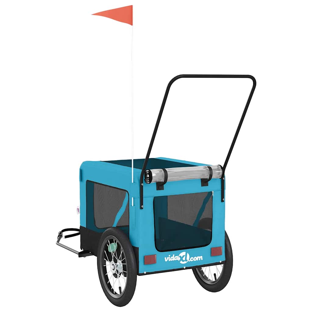 Rimorchio da Bici per Animali Blu e Nero Oxford e Ferro