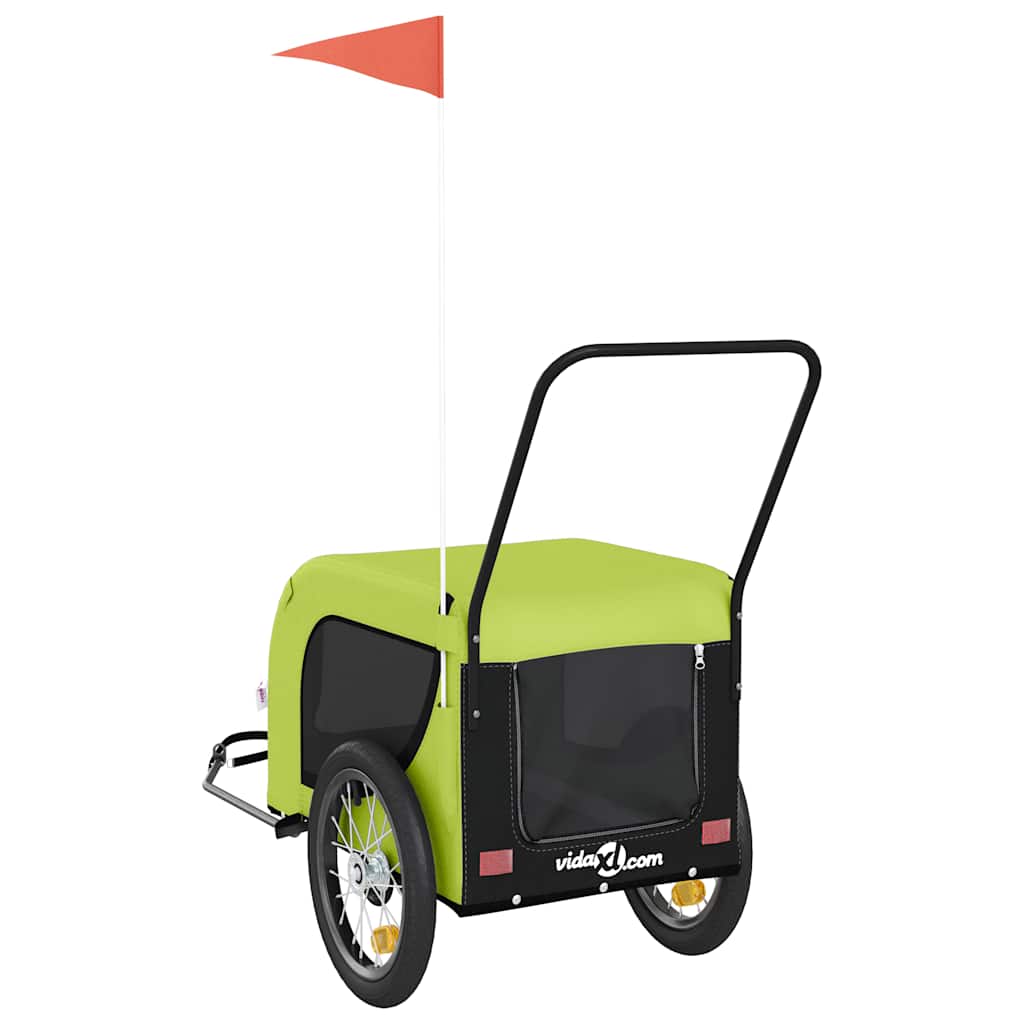 Rimorchio da Bici per Animali Verde e Nero Oxford e Ferro