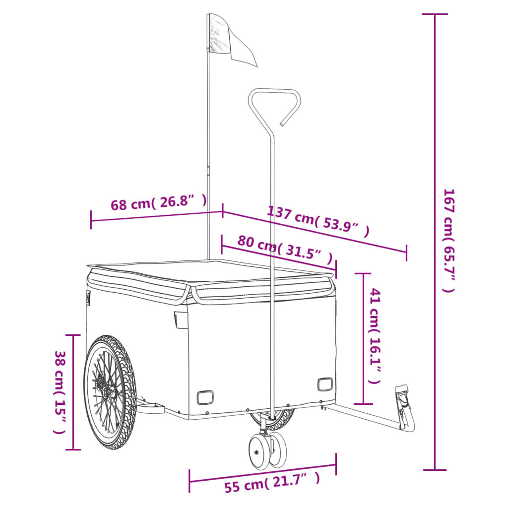 Rimorchio da Bici Nero 45 kg in Ferro