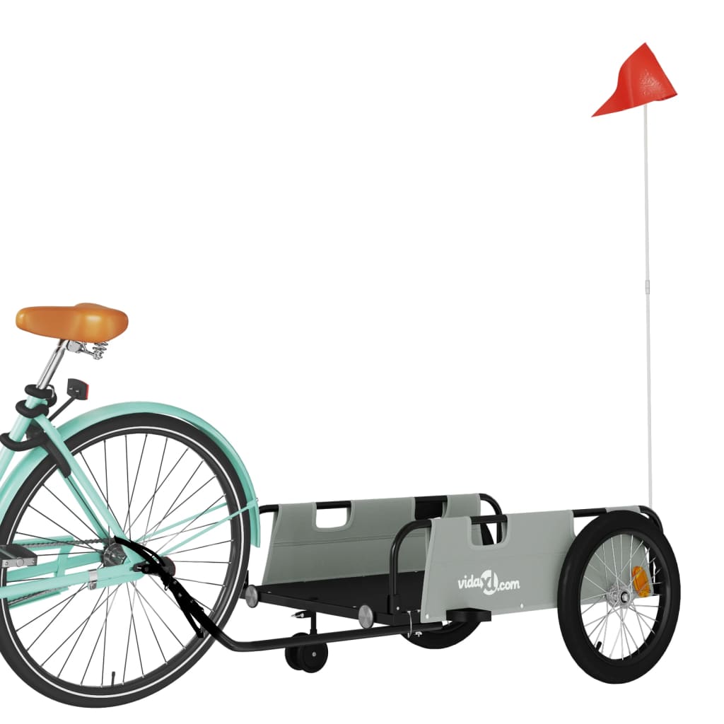 Rimorchio da Bici Grigio e Nero in Tessuto Oxford e Ferro